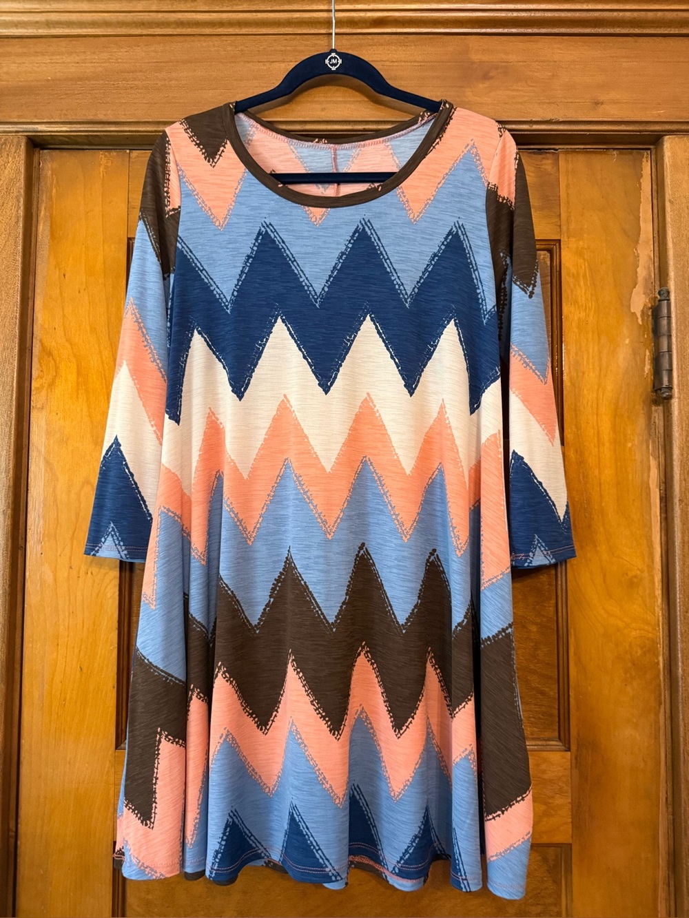 Chevron Swing Tunic in Blue, Peach & Brown